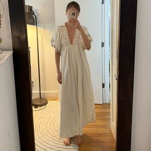 Free People Cream Sleeveless Plunge Maxi Sundress